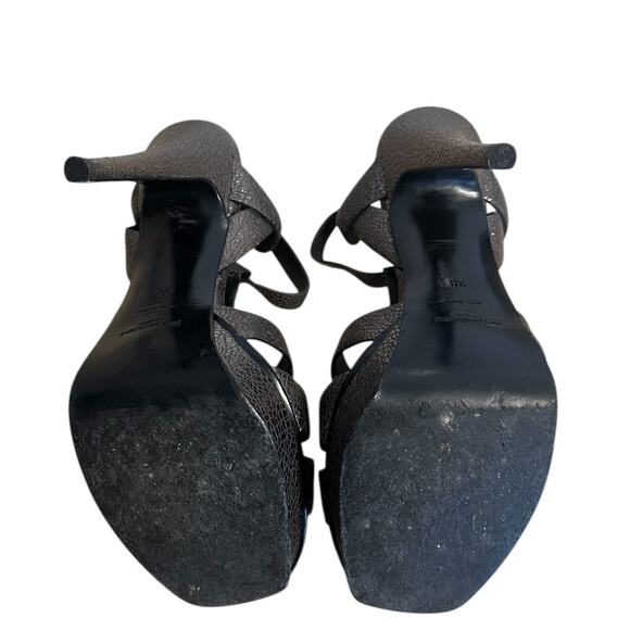 Saint Laurent Tribute Pewter Silver Embossed Leather Platform High Heels  38 - Picture 7 of 12